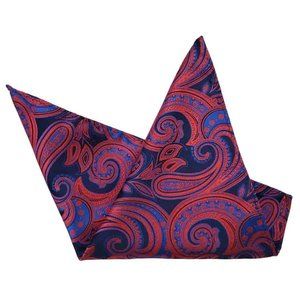 SW for Gascoigne Pocket Square Red Blue Black Silk Paisley Floral Men's